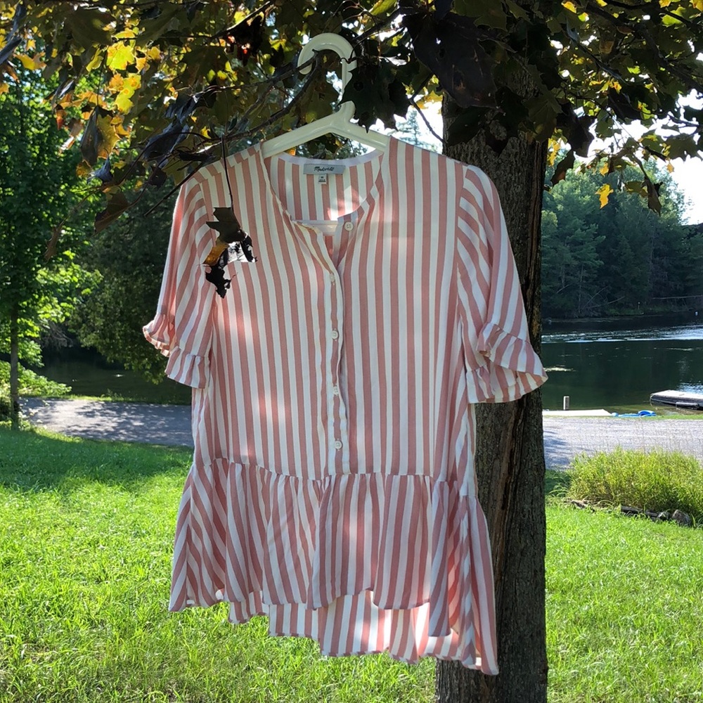 NWT MADEWELL Studio Ruffle Top - Cecilia Stripe XS